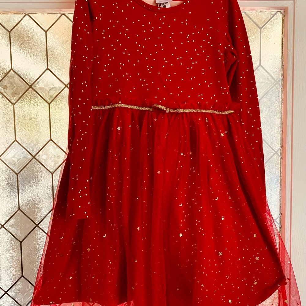 Red Starry Long Sleeve Dress 6-7
